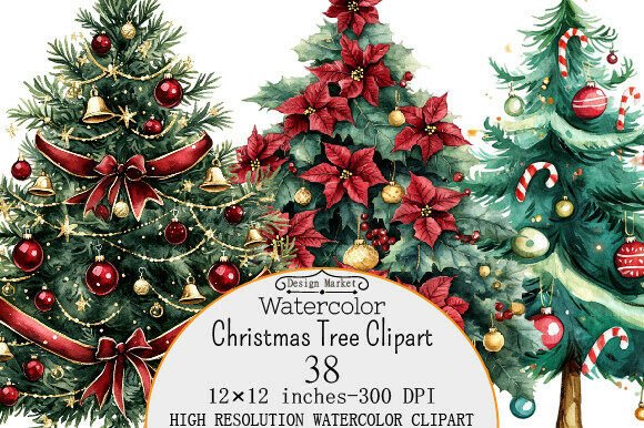 Watercolor Christmas Tree Clipart
