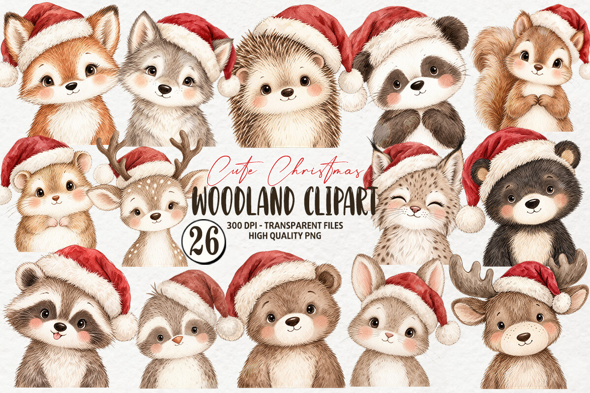 Watercolor Christmas Woodland Portraits