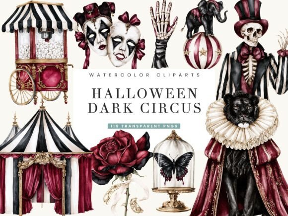 Watercolor Halloween Dark Circus