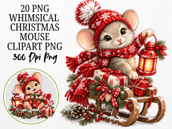 Whimsical Christmas Mouse Clipart Bundle