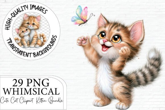 Whimsical Cute Cat Clipart PNG Bundle