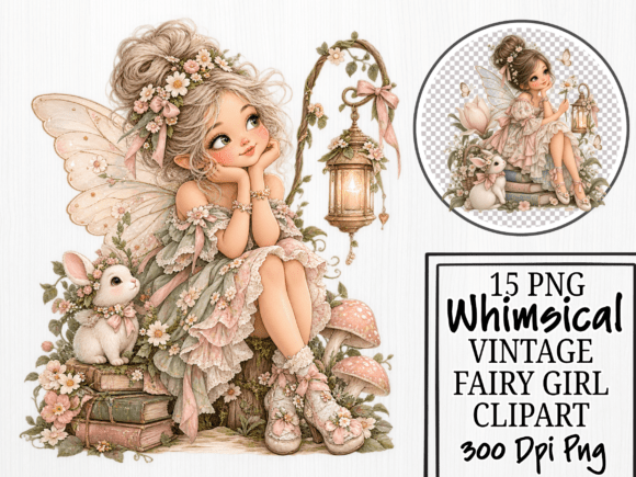 Whimsical Vintage Fairy Girl Clipart Bun