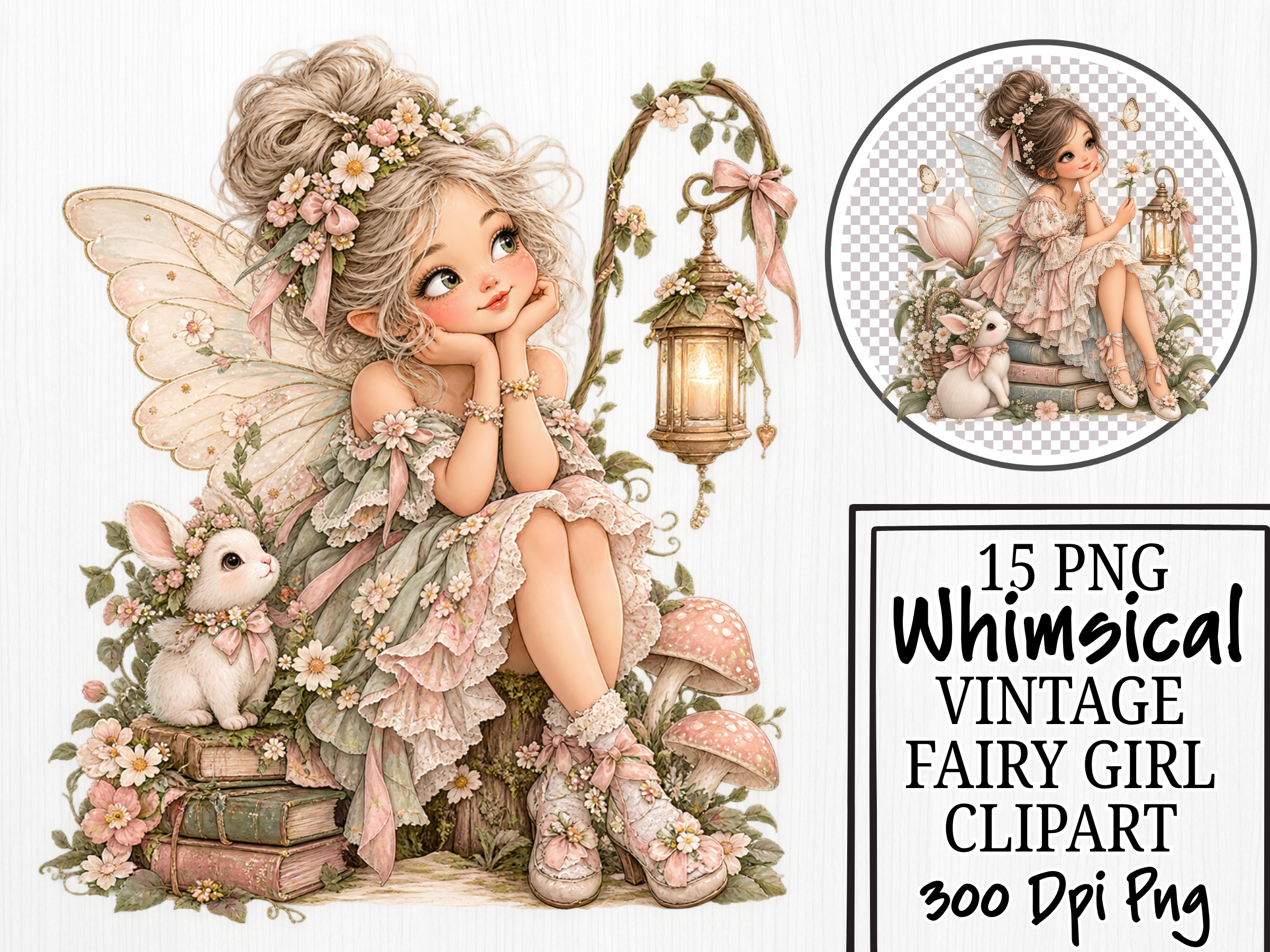 Whimsical Vintage Fairy Girl Clipart Bun