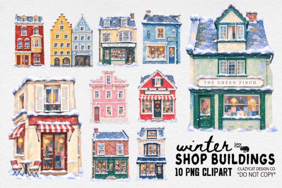 Winter Shop Buildings PNG Clipart Bundle