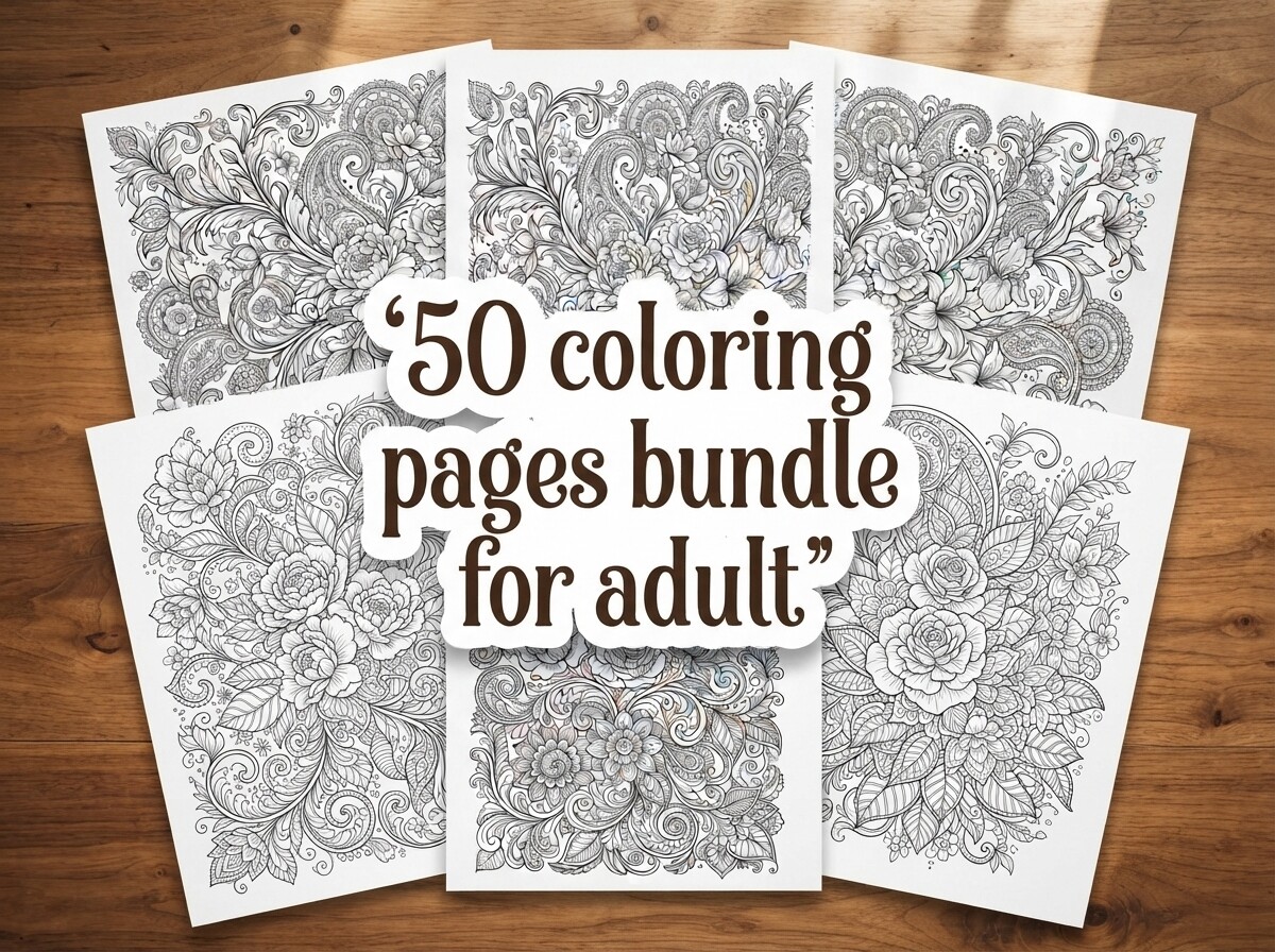 50 Floral Ornament Coloring Pages Bundle