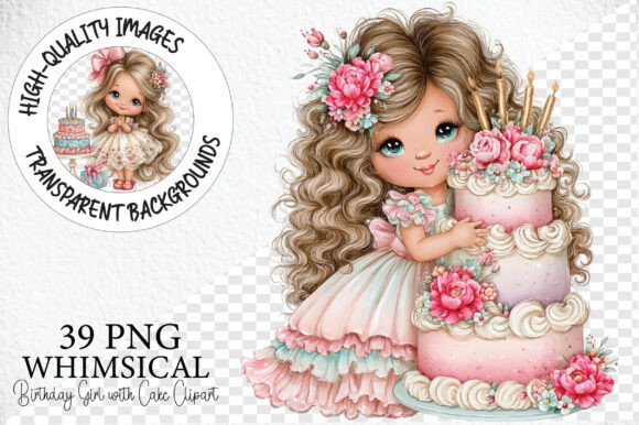 Birthday Girl with Cake Clipart
