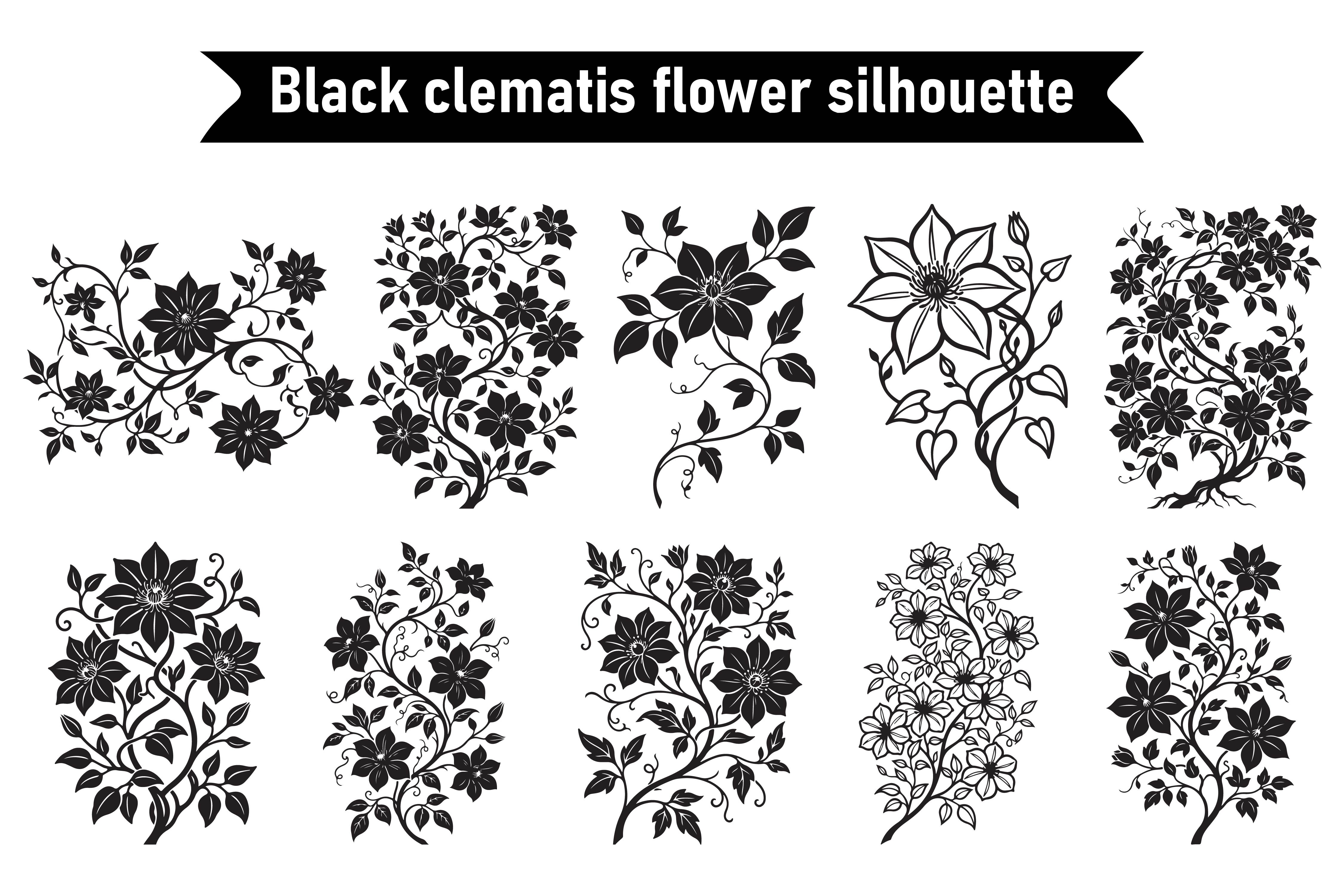 Black Clematis Flower Silhouette Bundle 8