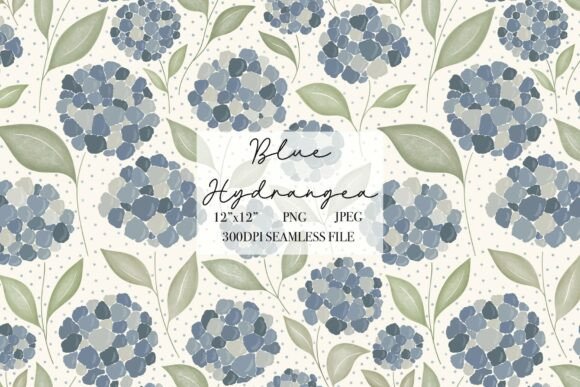 Blue Hydrangea Flower Seamless Pattern
