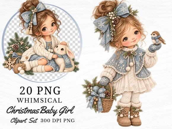 Boho Christmas Baby Girl Clipart PNG