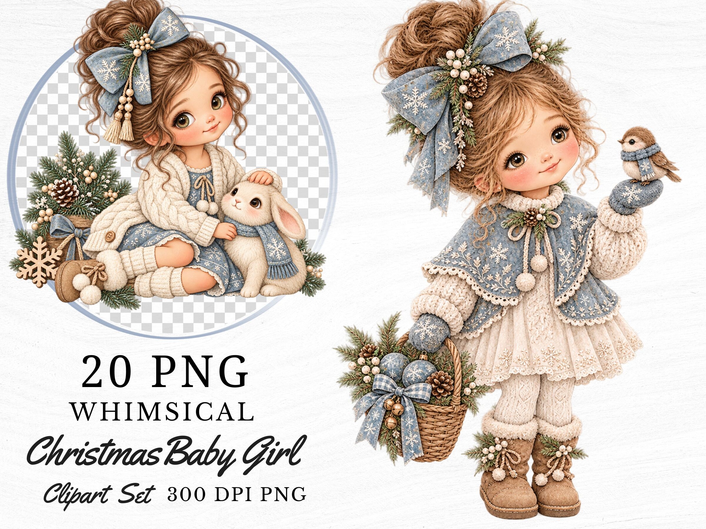 Boho Christmas Baby Girl Clipart PNG