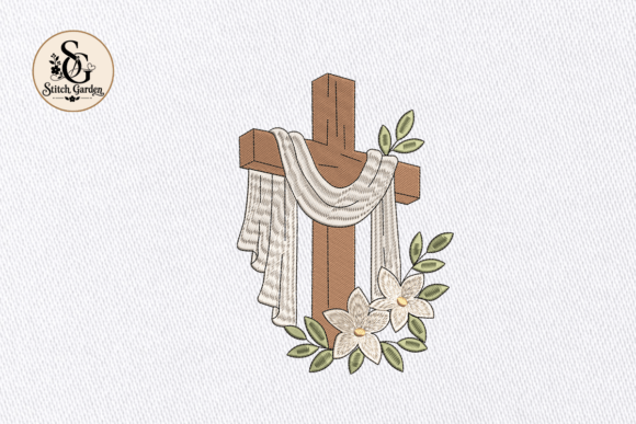 Christian Cross Floral Embroidery