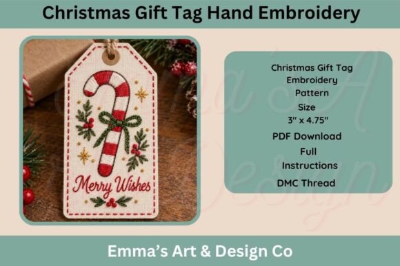 Christmas Candy Cane Hand Embroidery