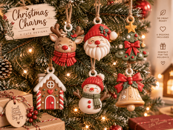 Christmas Charms Bundle STL – 6 Holiday 3D Print Ornament Files - Image 4