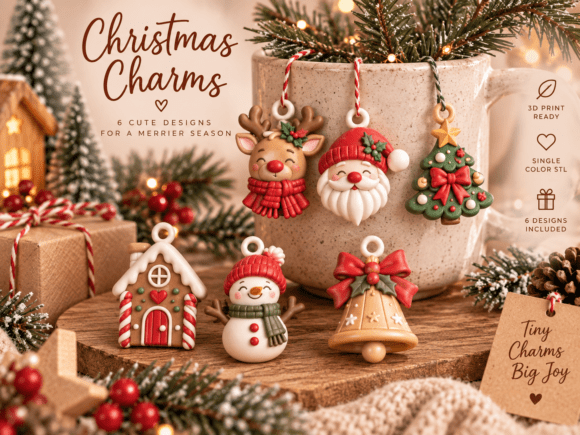 Christmas Charms Bundle STL – 6 Holiday 3D Print Ornament Files - Image 5