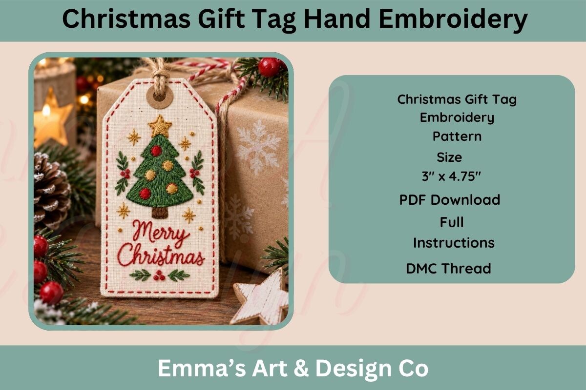 Christmas Gift Tag Embroidery Pattern