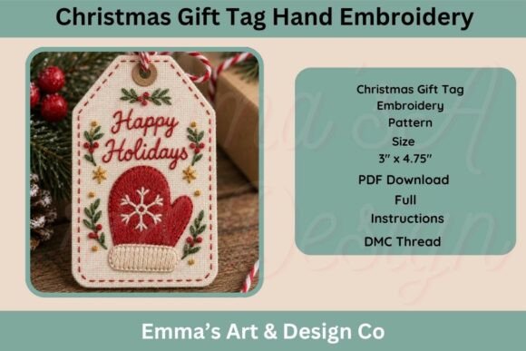 Christmas Mitten Hand Embroidery Pattern
