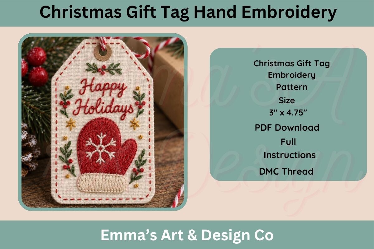 Christmas Mitten Hand Embroidery Pattern