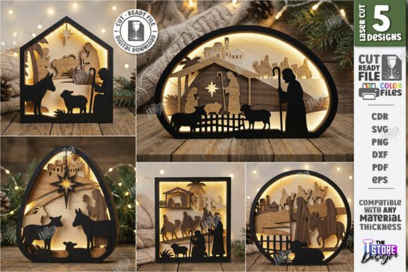Christmas Night Light Laser Cut Bundle (Design 1) laser cut file
