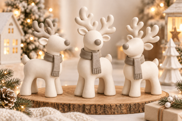 Christmas Reindeer Figurine STL 3D Print Set – 3-Piece Holiday Decor - Image 1