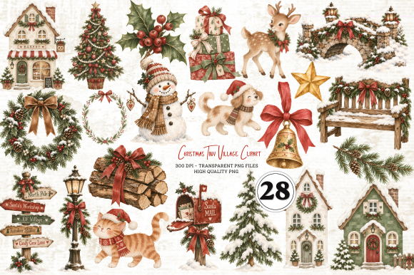Christmas Tiny Village Clipart