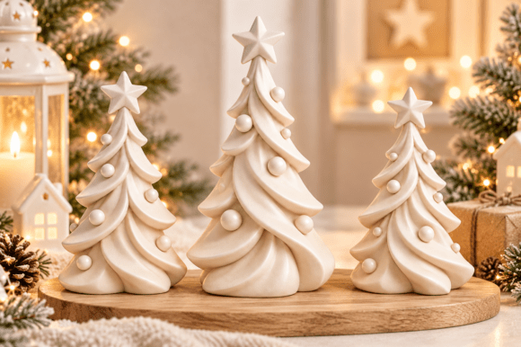 Christmas Spiral Tree Set 3D Print - 4 Modern Spiral Trees with Star Toppers - Image 14