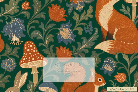 Cottagecore Fox Squirrel Forest Pattern
