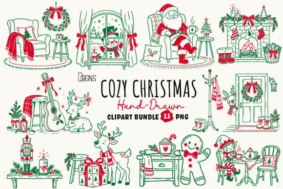 Cozy Christmas Hand-Drawn Scenes Bundle