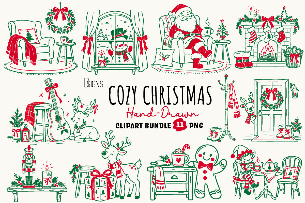 Cozy Christmas Hand-Drawn Scenes Bundle