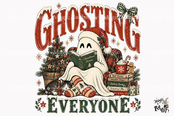 Cozy Ghost Christmas Reading PNG