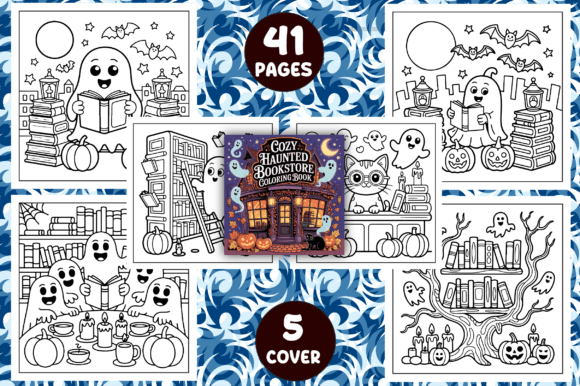 Cozy Haunted Bookstore Coloring Pages