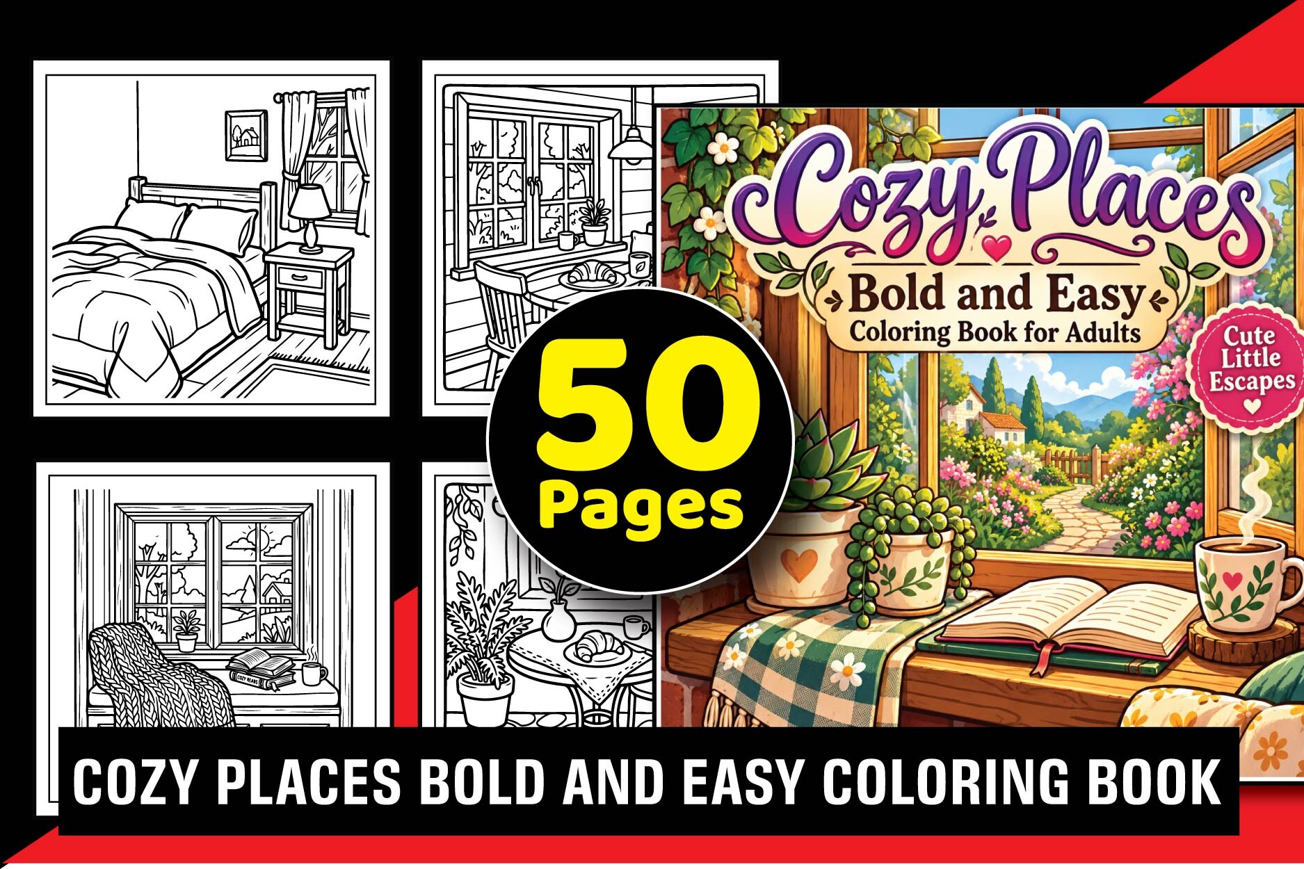 Cozy Places Bold Easy Coloring Book
