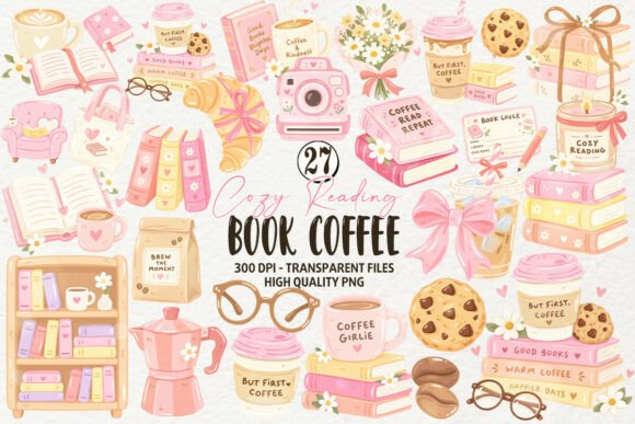 Cozy Reading Book & Coffee Clipart