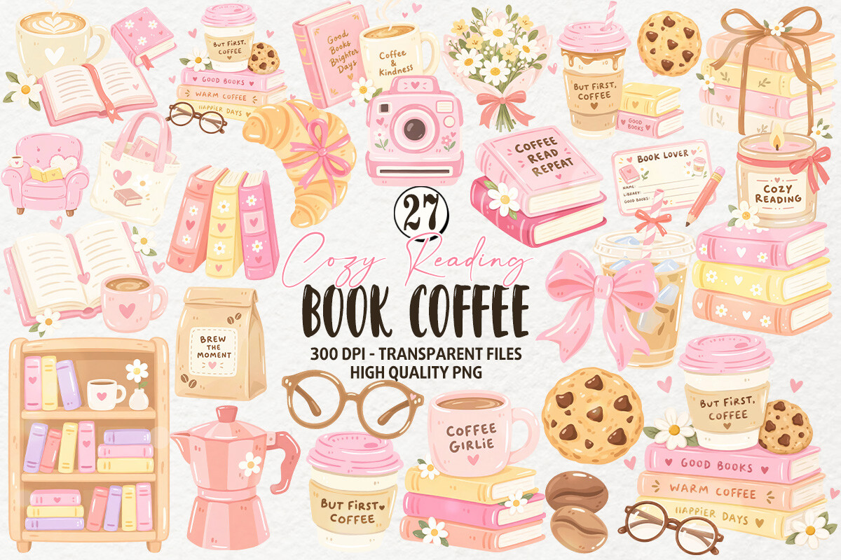 Cozy Reading Book & Coffee Clipart