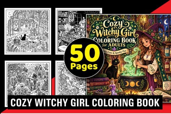 Cozy Witchy Girl Adult Coloring Book