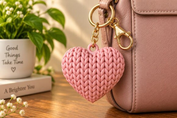Crochet Heart Keychain 3D Print Model – STL File for Cute Handmade-Style Keyrings - Image 3