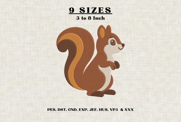Cute Brown Squirrel Embroidery DST PES