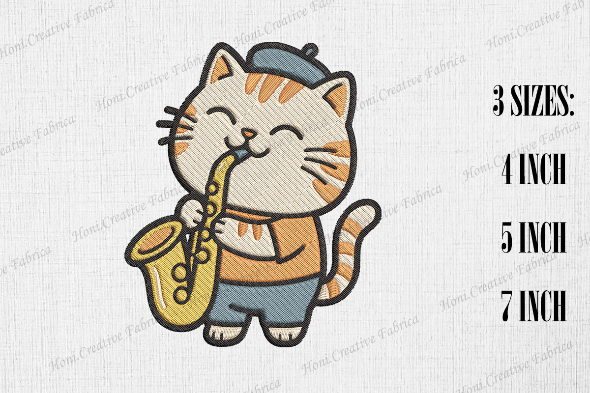 Cute Cat Playing Saxophone