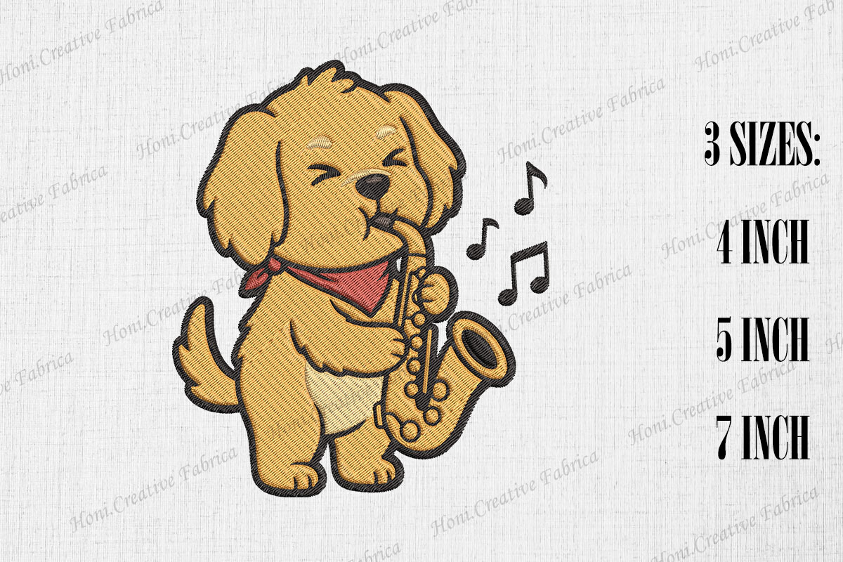Cute Dog Playing Saxophone