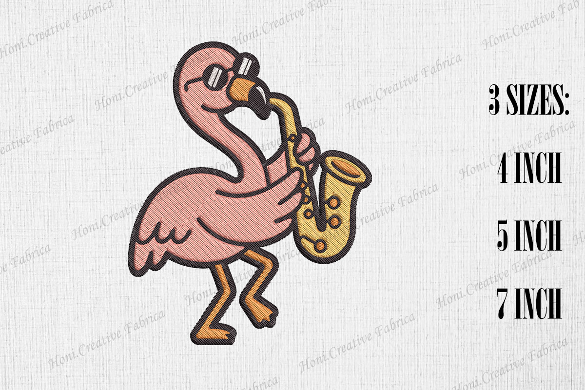 Cute Flamingo Playing Saxophone