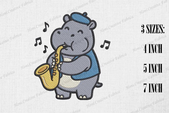 Cute Hippo Playing Saxophone