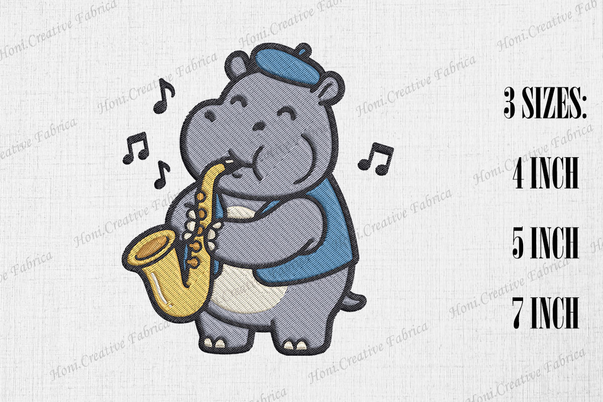 Cute Hippo Playing Saxophone