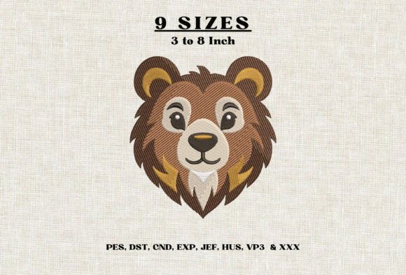 Cute Lion Face Embroidery Design DST PES