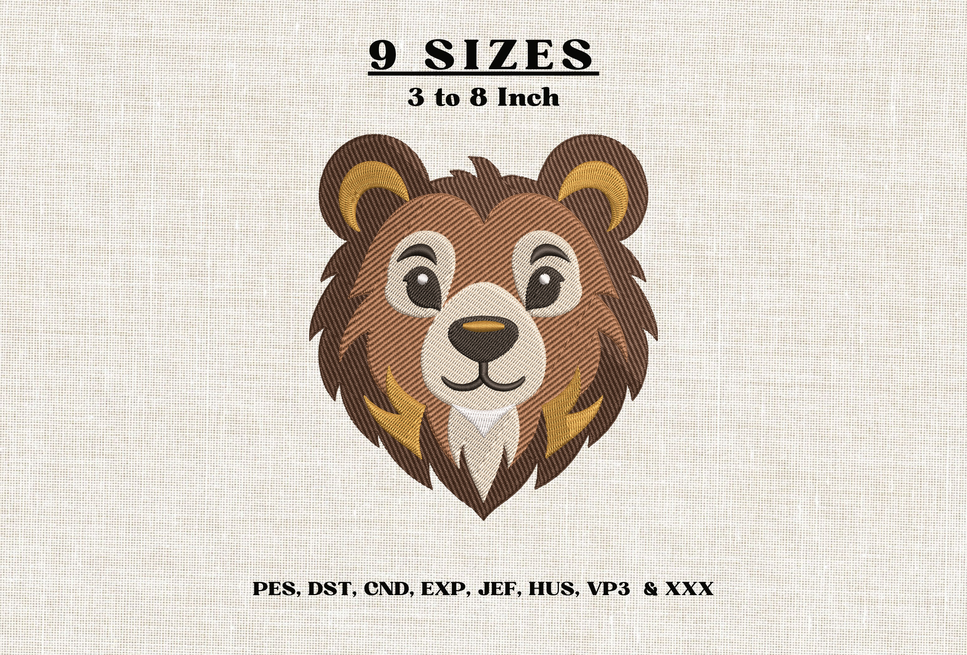 Cute Lion Face Embroidery Design DST PES