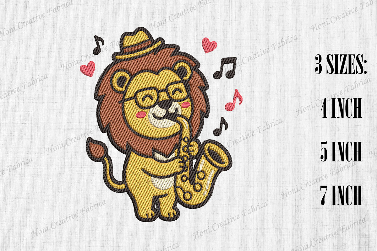 Cute Lion Playing Saxophone