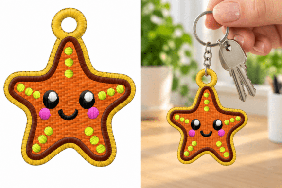 Cute Starfish Keychain Embroidery Design