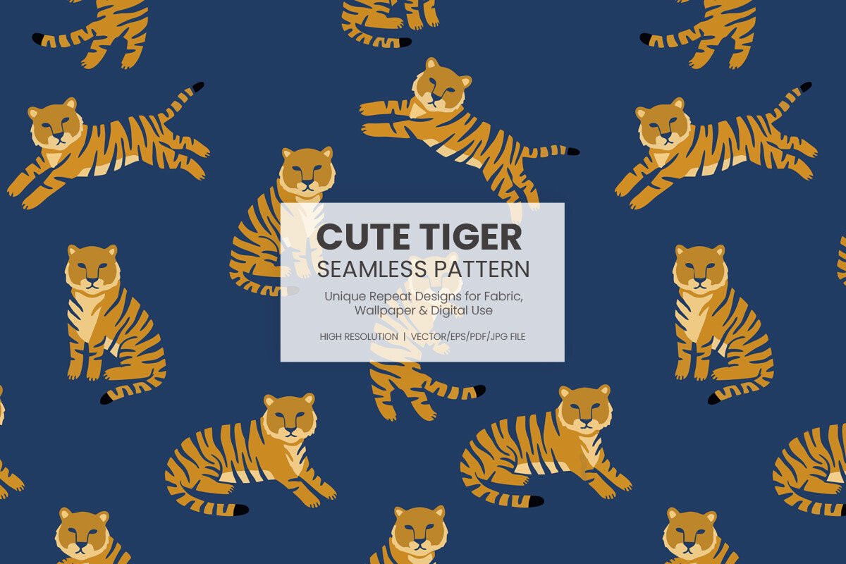 Cute Tiger Seamless Pattern Vector