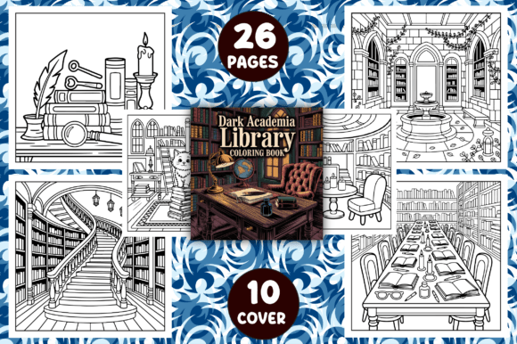 Dark Academia Library Coloring Pages