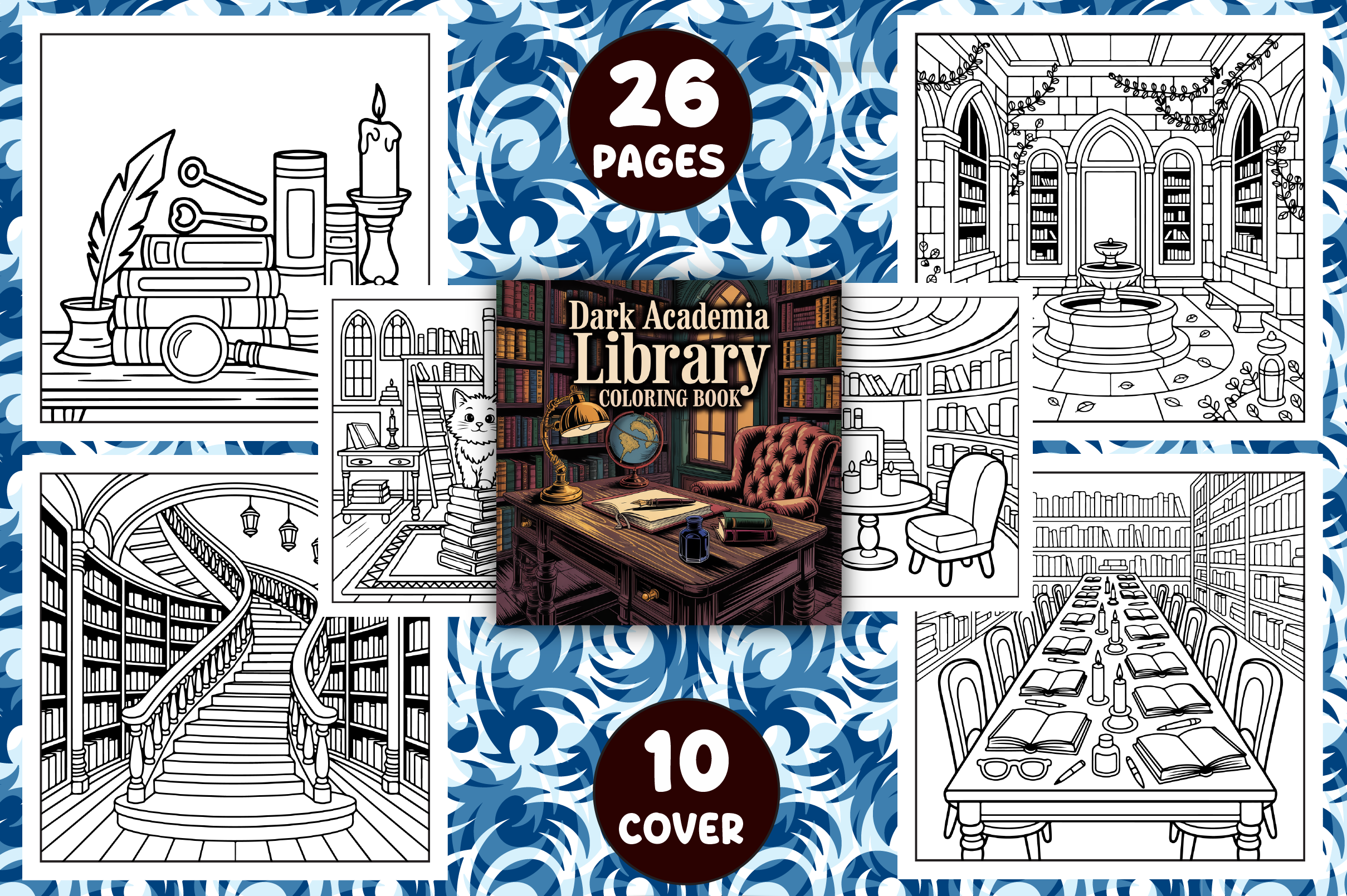 Dark Academia Library Coloring Pages