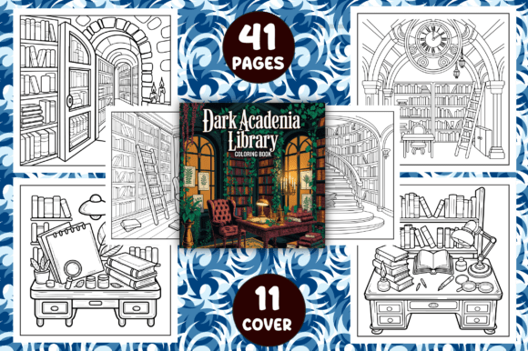Dark Academia Library Coloring Pages