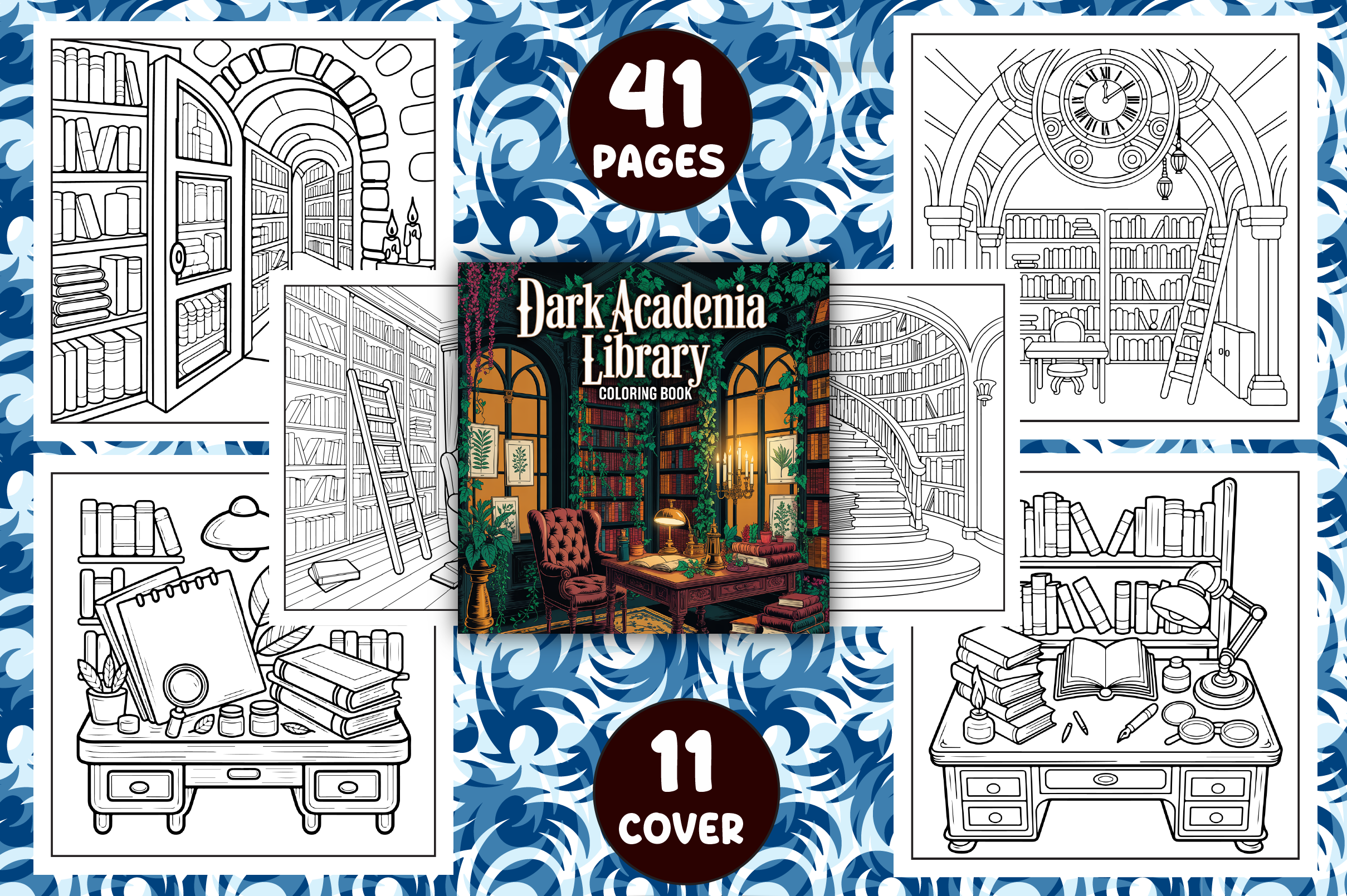 Dark Academia Library Coloring Pages